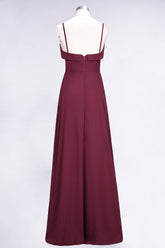Elegant Spaghetti Straps Ruffle Burgundy Chiffon Dresses Affordable-27dress